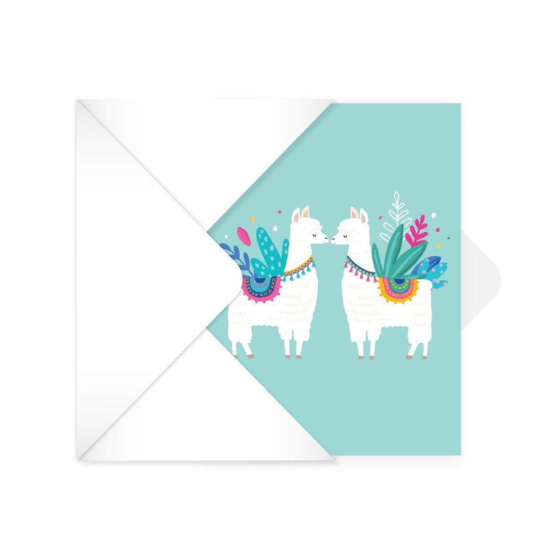 Canopy Street Llama Note Cards / 24 Adorable Animal All Occasion Greeting Cards With White Envelopes / 3 1/2" x 4 7/8" Desert Birthday Party Cards / Alpaca Thank You Note Card Set / 6 Cinco De Mayo Fiesta Designs - Image 2